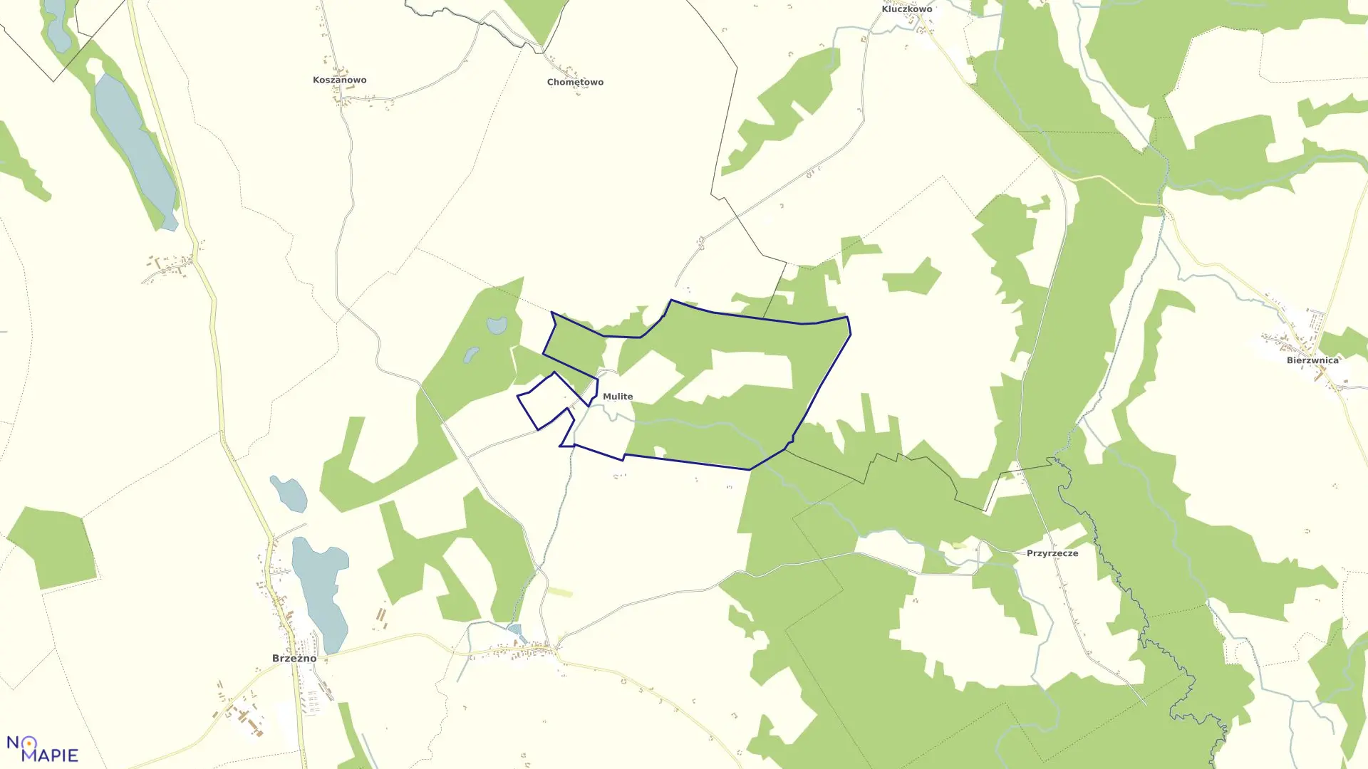 Mapa obrębu Mulite w gminie Brzeżno