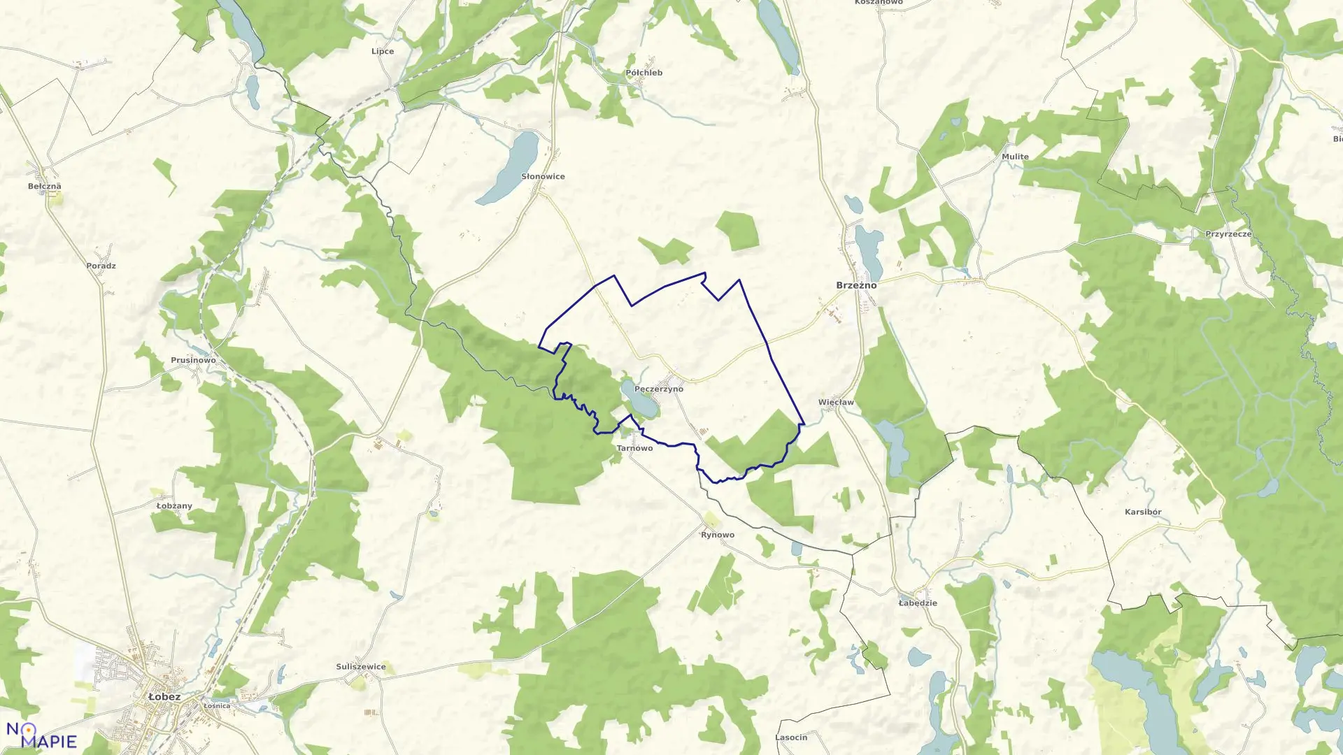 Mapa obrębu Pęczerzyno w gminie Brzeżno