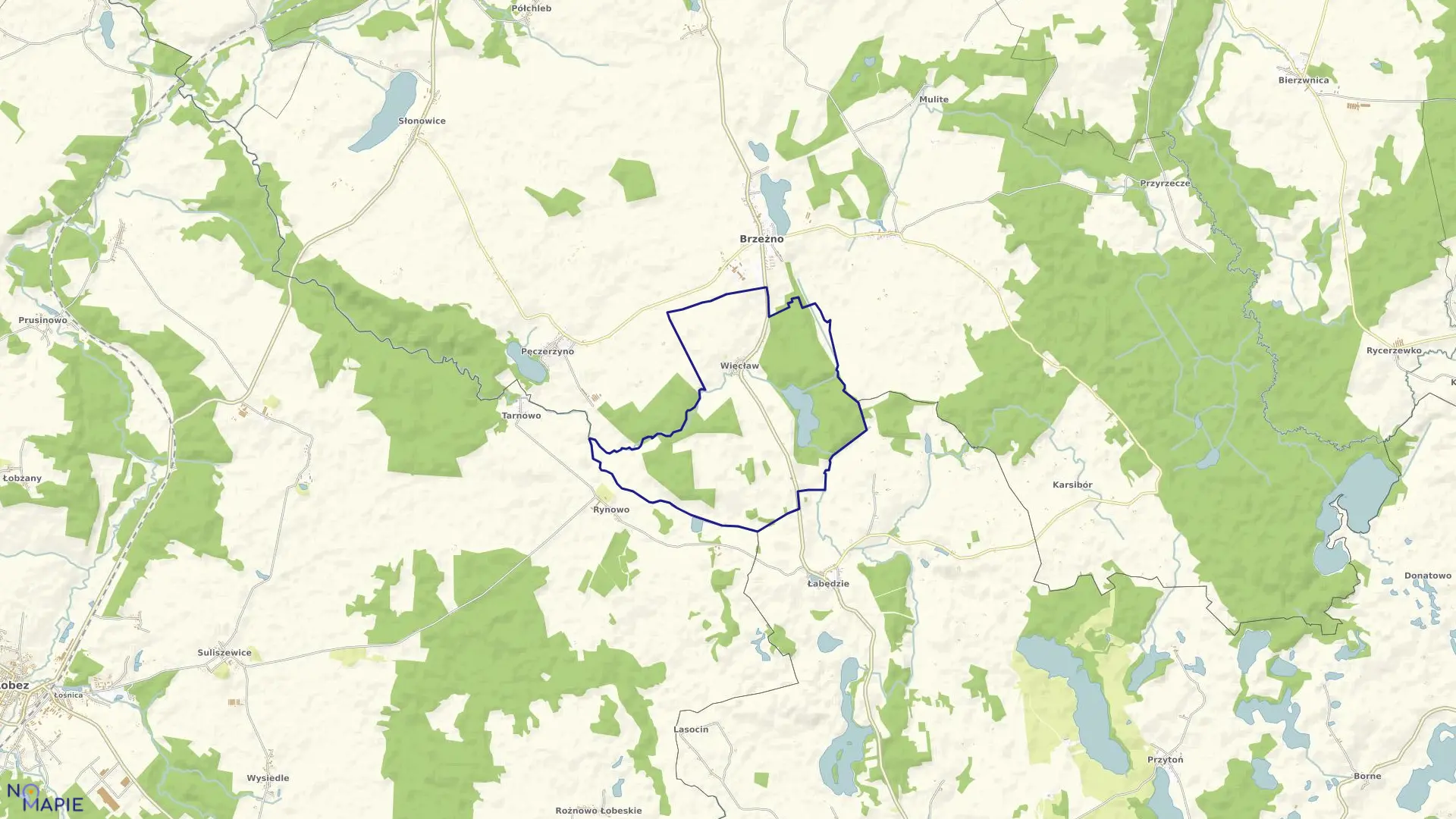 Mapa obrębu Więcław w gminie Brzeżno